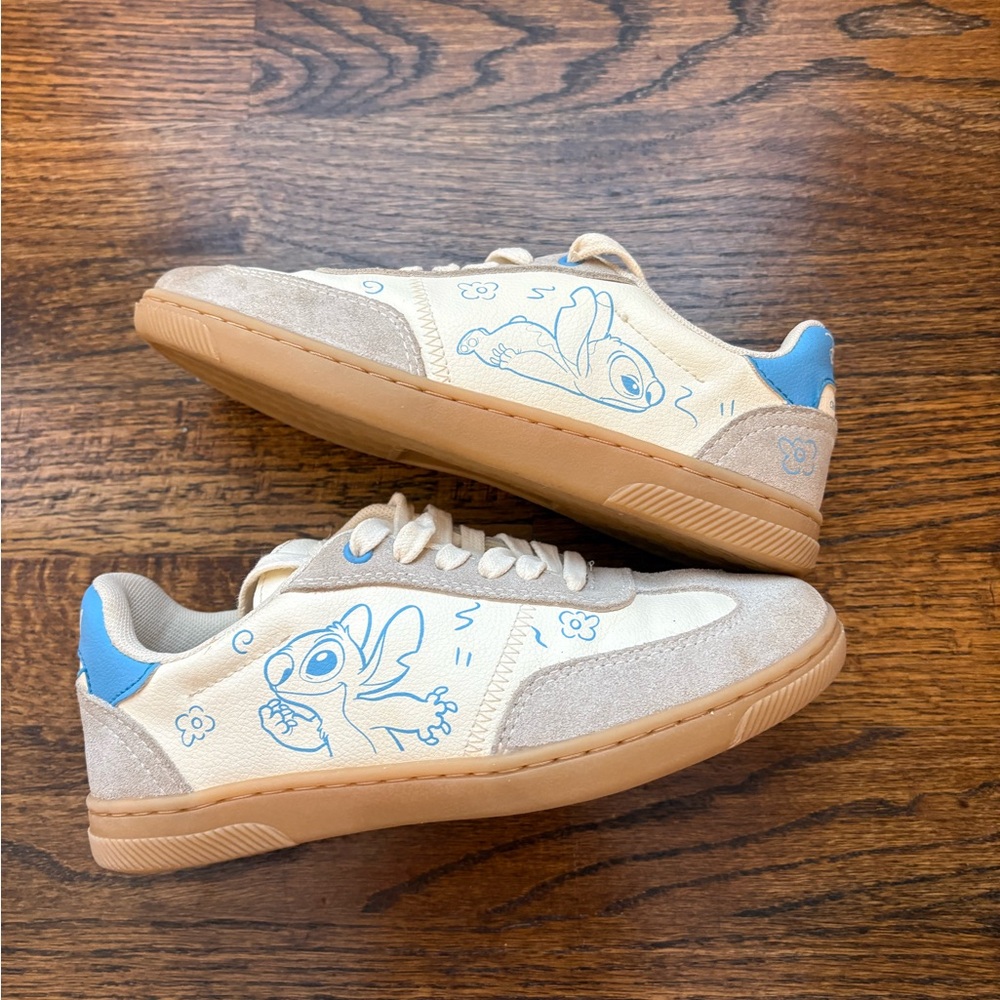 Zara lilo and stitch Cream and Light Blue Kids Sneakers with Gum Sole youth 1